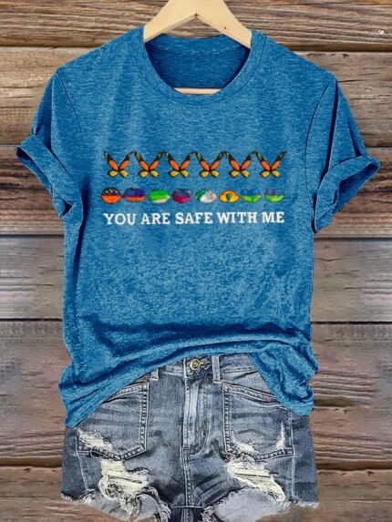 Women's You Are Safe With Me  Printed T-Shirts